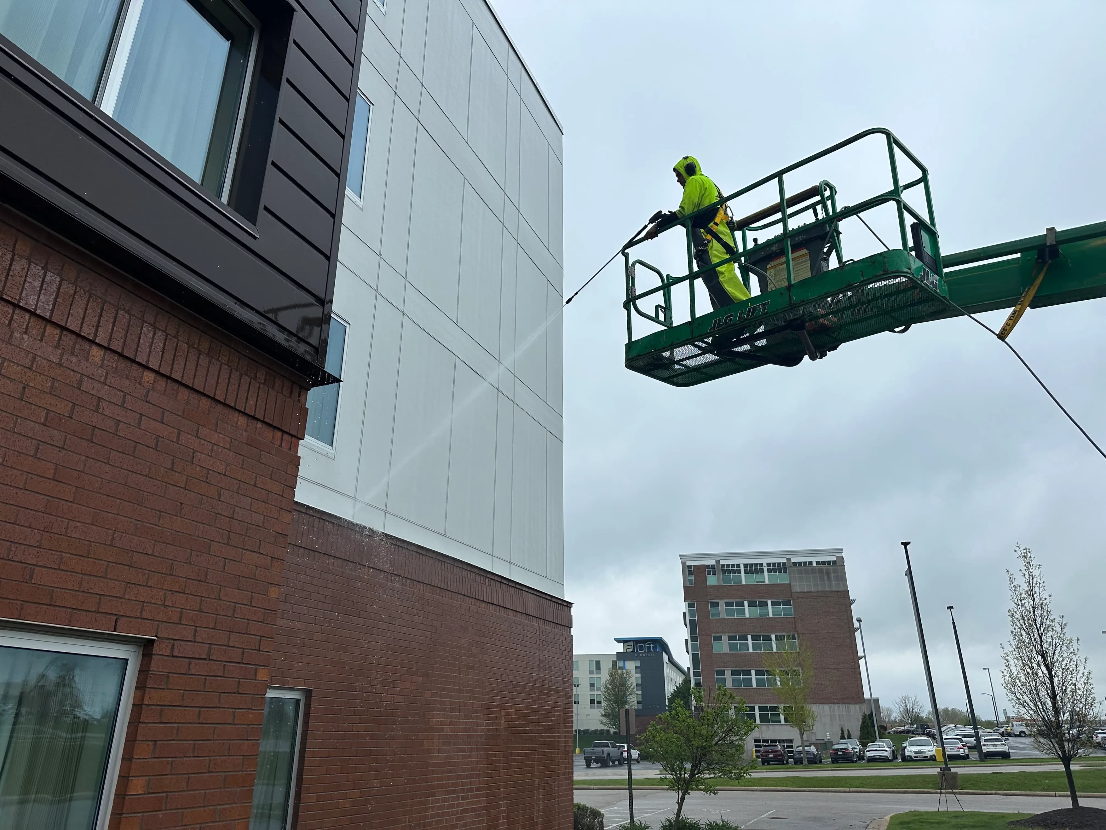 Commercial building exterior cleaning and maintenance by Valley Property Services in the Fox Valley